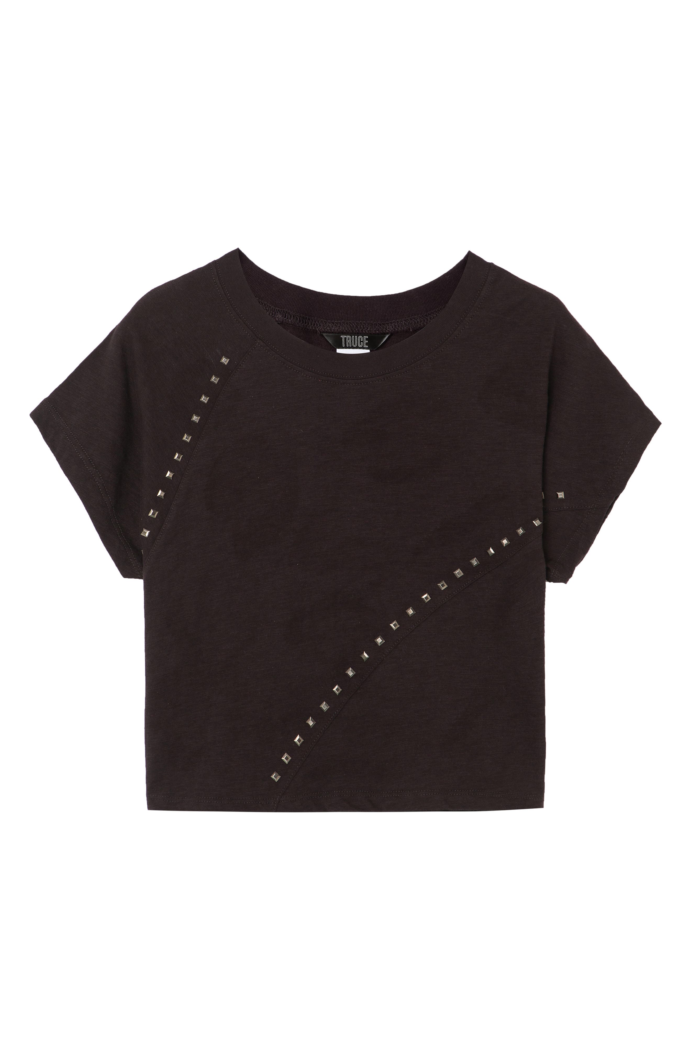 Kids Girls Soft Crop Studded Sleeve Top Grey Size 10 Kids Girls Soft Crop Studded Sleeve Top Grey Size 10
